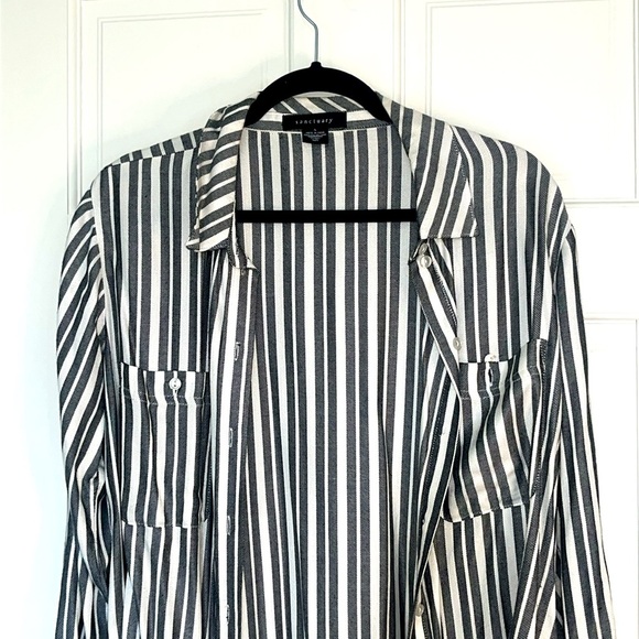 Sanctuary Womens Tomboy Shirt Gray Striped - Picture 2 of 7